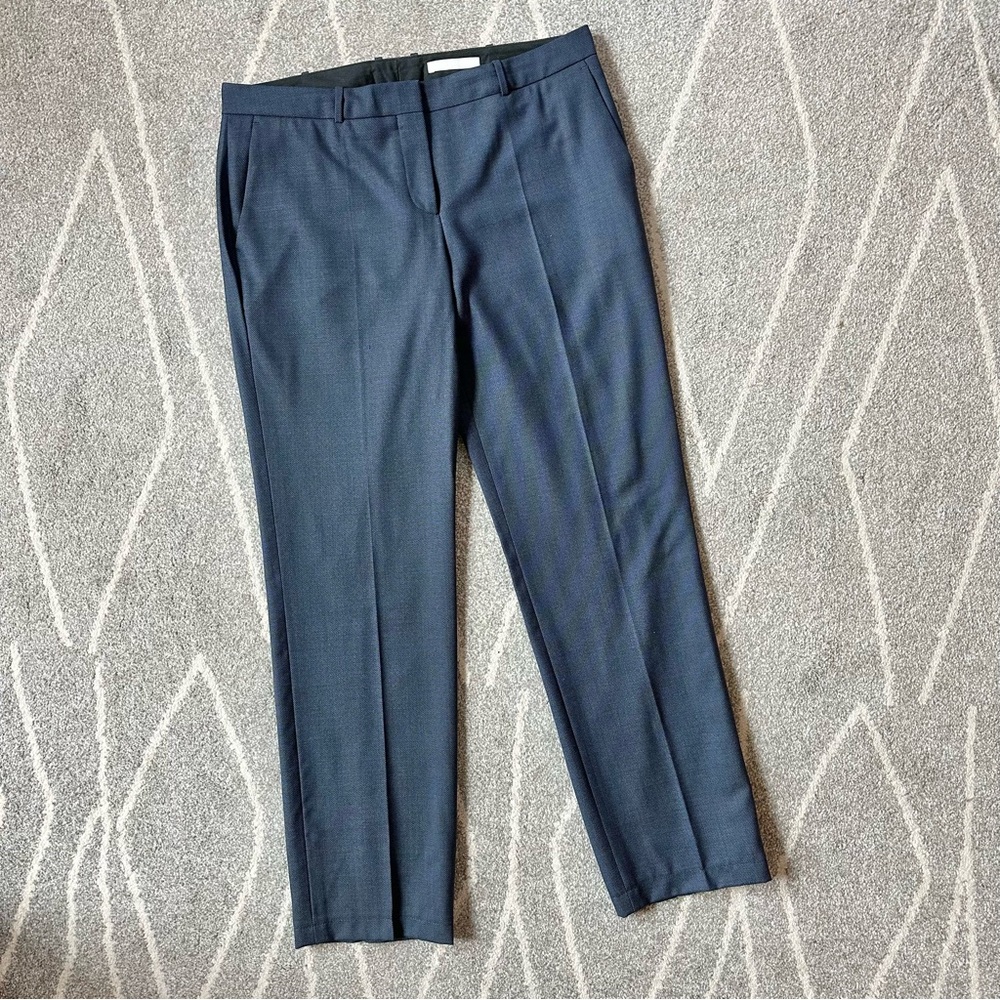 Hugo Boss Navy Blue Wool Blend Woven Straight Leg Trousers